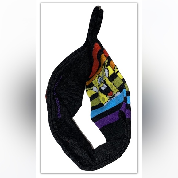 SpongeBob Crew Socks 1 Pair Men 6.5-12 Black Rainbow Vibes Nickelodeon NEW! Pat - Picture 5 of 8